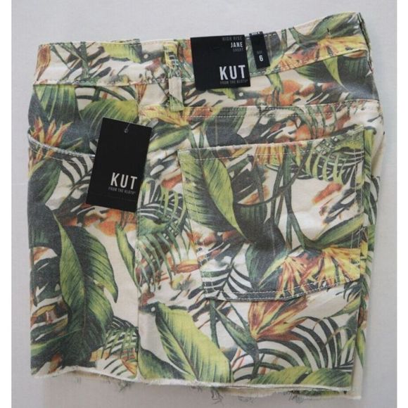 KUT From The Kloth Women Sz 6 Tropical Blossom Jane High Rise Cut Off Shorts $79 - Picture 4 of 5